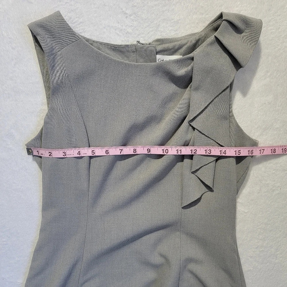 Calvin Klein Gray Sleeveless Dress Shoulder Ruffle A Line Back Zip Size 8 - Picture 11 of 12